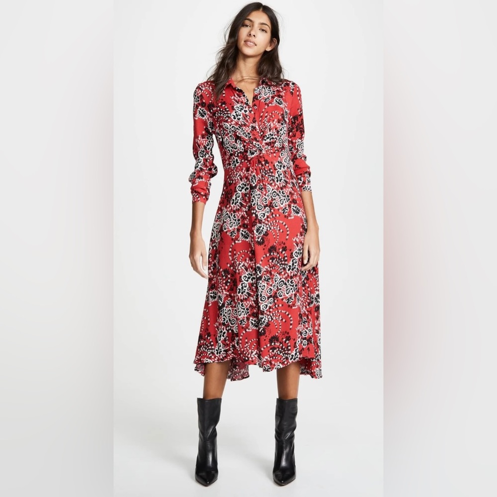 Free People women Tough Love Shirt Dress Red Patterned Boho Floral Western